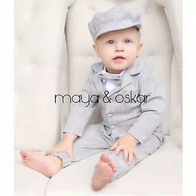 Baby Boy Grey Outfit With Jacket Set Wedding Suit Christening Baptism Party  • £47.99