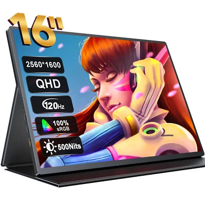 $289.99 • Buy 2K QHD Portable Gaming Monitor 16  120Hz HDMI USB C Extended Screen 100% SRGB 