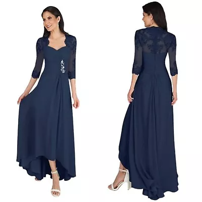 Azazie Devereaux Dark Navy Mother Of The Bride Dress Chiffon Asymmetrical Sz A12 • $129.99