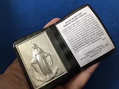 IMMACULATE VIRGIN MIRACULOUS Silver Metal Saint Plaque Folder Pocket Icon • $16.51