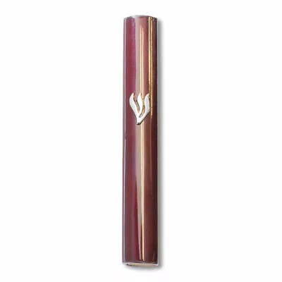 Mezuzah Case - Dark Brown Wood Silver-Tone Shin 5  • $14.99