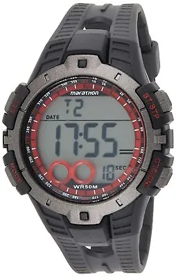 Marathon By Timex Men's T5K423 Digital Full-Size Black/Gunmetal Gray/Red Resi... • $34.99