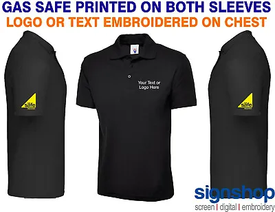 £14.95 • Buy Gas Safe Polo Shirt Printed On Both Sleeves & Embroidered Chest Logo Or Text