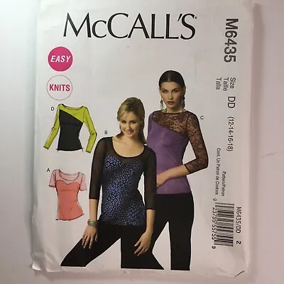 McCalls 6435 Panel Yoke Top T Shirt Long Sleeve EASY Ladies New Uncut Pattern • £11.50