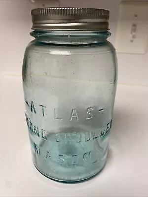 Vintage Atlas Strong Shoulder Mason Jar Green Blue Quart • $9.99