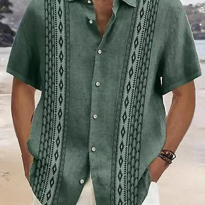 Men's Short Sleeve Button-Up Casual Cuban Guayabera Beach Wedding Dress Shirt • $20.41