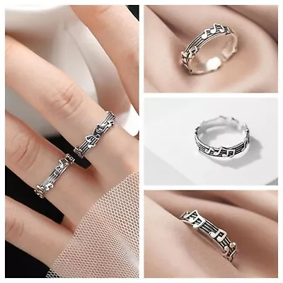 925 Sterling Silver Band Sheet Music Oxidized Musical Note Ring Music Lover Gift • £3.37