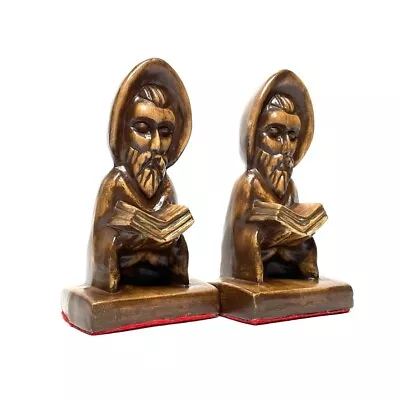 Vintage Monks Bookends Set Of 2 Casted Ceramic Yozie Molds Matching Midcentury • $44.95