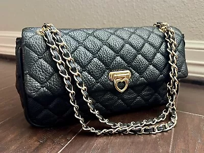 Lovcat Paris Black Quilted Genuine Leather Purse Hearts • $77.77