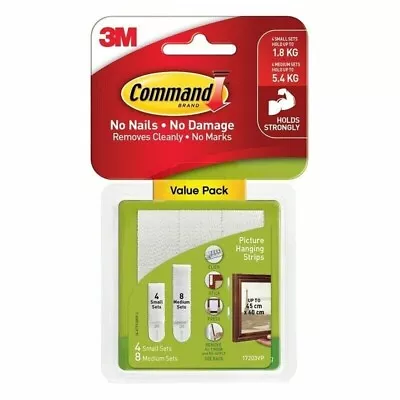 Command Small (4 Sets) And Medium (8 Sets) Picture Hanging Strips 3M (17203) • $14