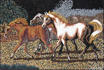 AN183 59.06 ×39.37  Horses Running Marble Mosaic Wall Art • $2159