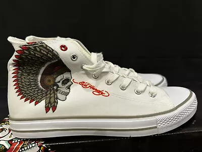 Ed Hardy ‘Skull’White Canvas Lace Up Sneaker Shoes EH9038H Men’s Size 10 • $40