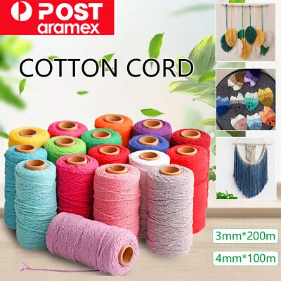 3mm/4mm Natural Cotton String Twisted Cord Craft Macrame Artisan Rope Weaving AU • $10.69