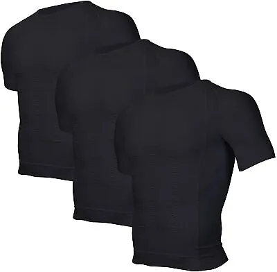 3 Pack Men Body Shaper Slimming Shirts Vest Compression Short Sleeve Shapewear • $9.29