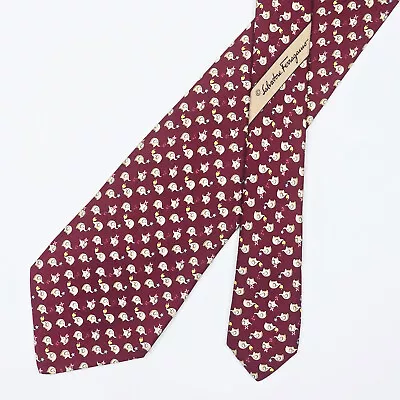 Salvatore Ferragamo Tie Necktie Elephant On Dark Red • $40