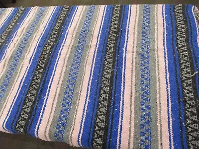 £20 • Buy Mexican Blanket, Throw, Rug, Blue Pink Black, Woven Stripe, Snuggle Blanket