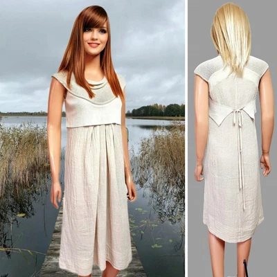 £24.99 • Buy Crea Concept Dress Uk 10 Pebble Colour Linen Blend Sleeveless Tie Back Midi #36
