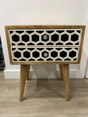 £50 • Buy Bone Inlay Bedside Table With Two Draws - Mango Wood