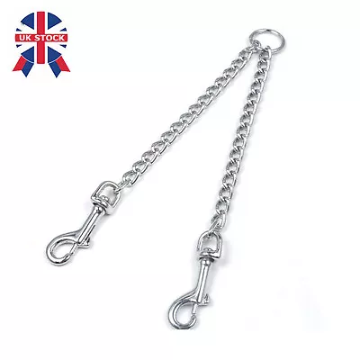 Heavy Duty 2 Way Dog Lead Iron Metal Chain Double Leash Walking Coupler Pet Clip • £9.29