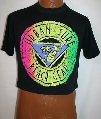 Vintage 80s/90s URBAN SURF BEACH GEAR Puff Print Belly Half Cropped T-SHIRT S • $24.99