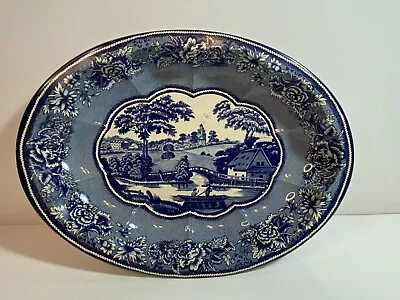 VTG DAHER Decorated Ware Tin Blue/White OVAL Serving TRAY England 12.5” • $19.99