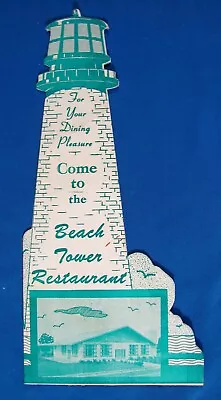 Vintage Menu; Beach Tower Restaurant Cape May New Jersey Die Cut Lighthouse • $15.75