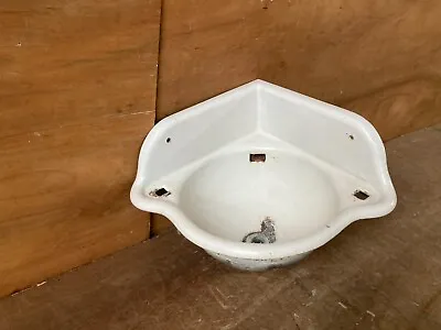 Antique 16  Cast Iron White Porcelain Corner Sink Garden Planter Birdbath 33-24E • $95