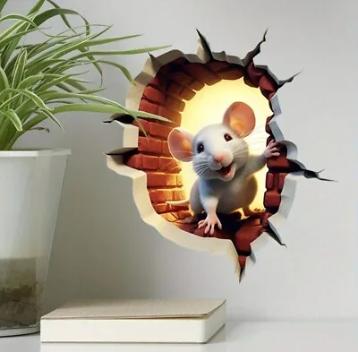 3D Realistic Mouse Hole Skirting Wall Sticker Interior Self Adhesive 14x12cm • £2.70