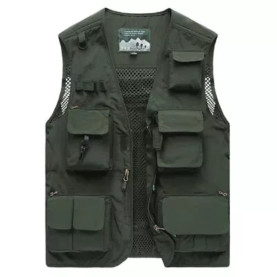 Fishing Outdoor Vest Adjustable Tackle Organizer Multi-Pocket Tops Gilet Coat • £26.48