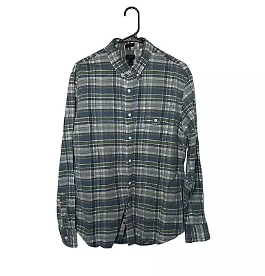 J Crew Shirt Mens Large Green Blue Plaid Baird McNutt Irish Linen Cotton Slim • $19.99