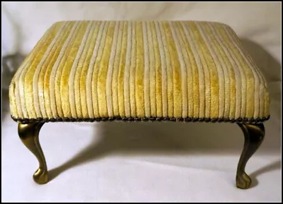 Vintage Upholstery Footstool/Ottoman With Queen Anne Style Metal Legs #E130 • £94.98