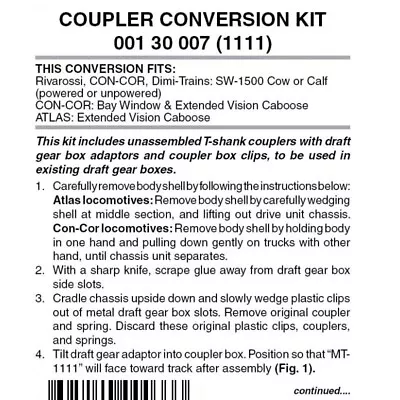 Micro Trains ~ N Scale ~ Locomotive Coupler Conversion Kit (1111) ~ 001 30 007 • $9.23