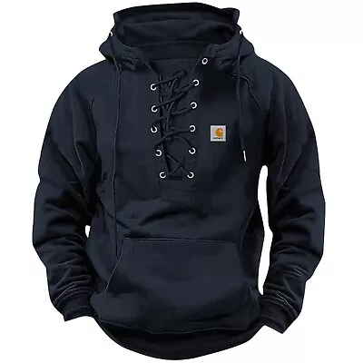 Men's Multi Pocket Leather Patch Hooded Solid Color Hoodie Sports Sweater Jacket • $27.99