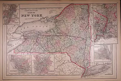 1887 Map ~ NEW YORK STATE ~ Authentic Mitchell Atlas Map (15x23)-#021 • $30.91