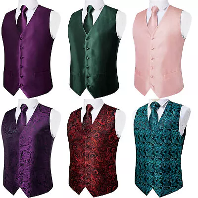 Paisley Dress Vest Mens Black Blue Red Neck Tie Hankie Set Suit Tuxedo Waistcoat • $16.65