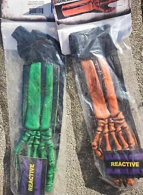 Skeleton Hands UV Reactive Orange/Green Glow Adult Halloween Costume Accessory • $15