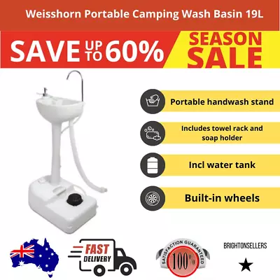 Camping Hand Wash Basin 19L Water Tank Wash Stand Portable With Wheel Hand-Free • $83.06