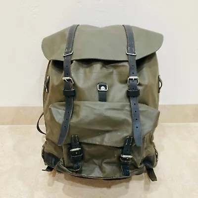 Vintage Swiss Army Rubberized Mountain Military Rucksack Backpack Leather Straps • $98.97