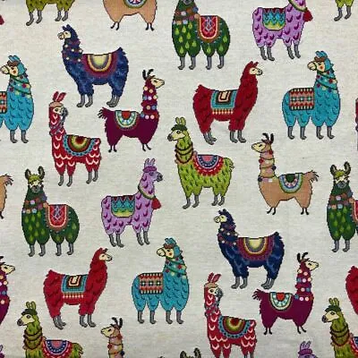 Tapestry Fabric Large Llama Alpaca Upholstery Furnishings Curtains 140cm Wide • £1.50