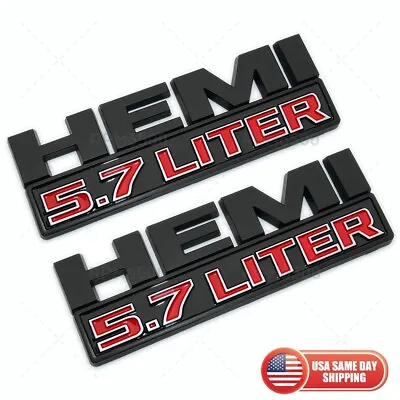 2pcs Hemi 5.7 LITER Side Fender Emblem Badges 3D Decal For RAM 1500 Black Red • $19.99