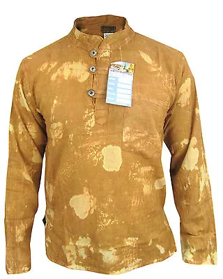 Gold Acid Wash Grandad Mao Collar Surf Casual Vintage Hippie Shirt Tops Kurtas • $22.40