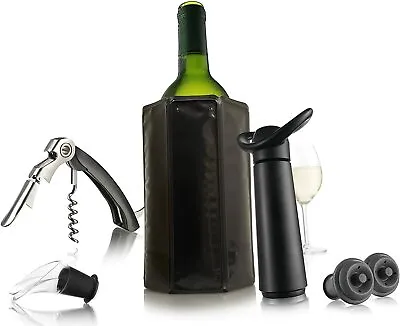 Vacu Vin Wine Essentials Gift Set Black 6 Pc -Wine Saver Pump 2 Bottle Stoppers • $29.99