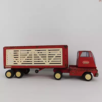 Vintage Tonka Red Pressed Steel Semi Truck And Livestock Trailer 1960's Toy • $57.45