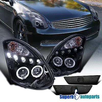 Fits 2003-2007 G35 2D LED Halo Projector Headlights+Bumper Signal Lamp Black • $245.06