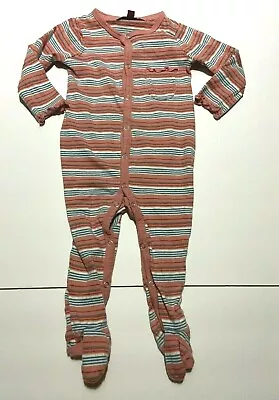 Infant Girls 7 For All Mankind Pink & Blue Striped Pocket Footie Outfit 3-6 Mon • $2.39