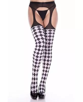 Brand New Harlequin Checkered Suspender Pantyhose Music Legs 7794 • $14.99