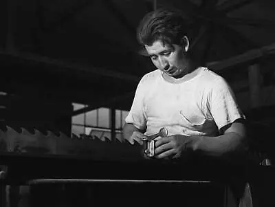 Worker Sharpens A Saw Blade At The Menominee Mills On The Menomine- Old Photo • $8.50