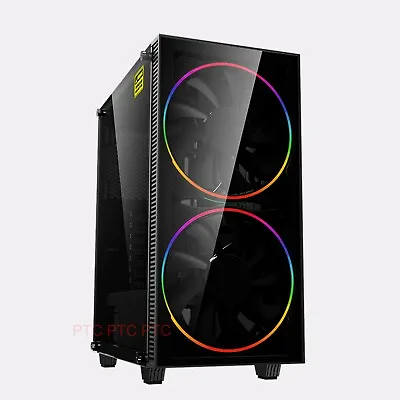 $128 • Buy PC Case Gaming Tower ATX/mATX Computer Case Tempered Glass W 200mm Big RGB Fan 