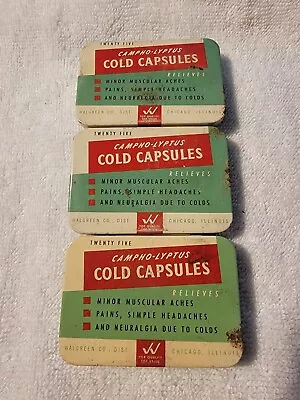 Vintage Medicine Tins Lot Of 3-Campho-Lyptus Cold Capsules-Walgreens • $5