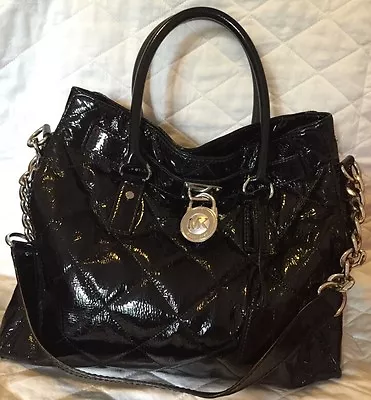 Michael Kors Hamilton Black Quilted Patent Leather Tote Handbag MSRP $398.00 • $185